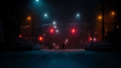 Download wallpaper 1920x1080 street, silhouette, dark, night, snow full ...