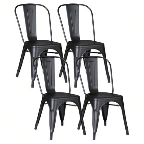 Metal Dining Chairs Set Of 4 Tolix Industrial Stackable Kitchen Cafe ...