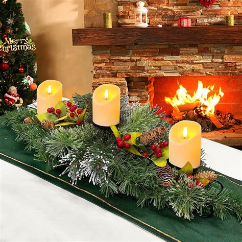 Amazon.com: Juegoal Christmas Centerpiece with 3 Candle Holders, 30 ...