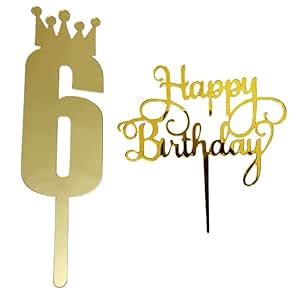 MOREL Gold Color Number 6 Cake Topper with Happy Birthday Topper for ...