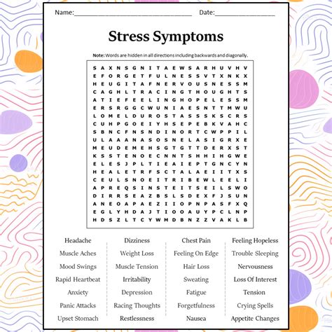 Stress Symptoms Word Search Puzzle Worksheet Activity PDF – PrintableBazaar
