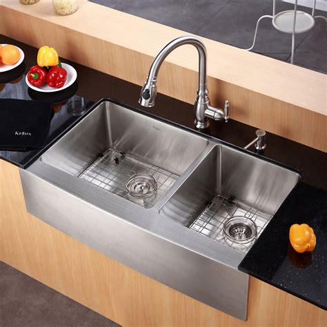 Kraus Farmhouse 36" 60/40 Double Bowl Kitchen Sink & Reviews | Wayfair