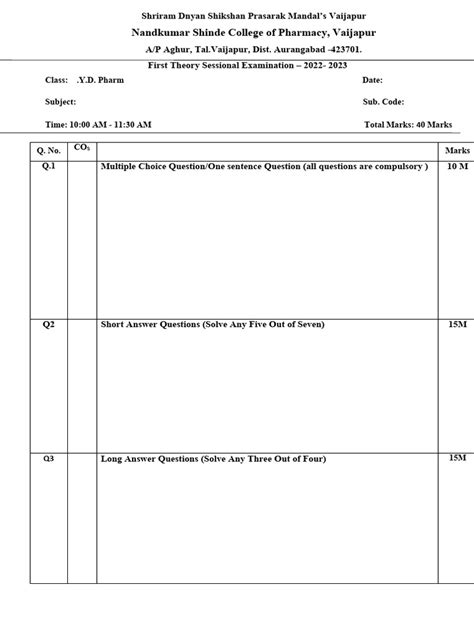 Image result for Question Paper Format