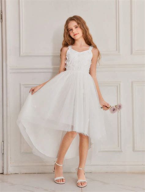 SHEIN Tween Girls Crew Neck Sleeveless Vest & Butterfly Tulle A-Line ...