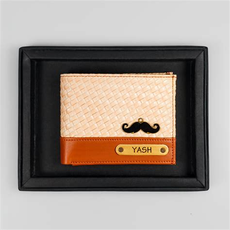 Personalized Cinnamon & Sand Weave Texture Mens Wallet | TPC Gifts