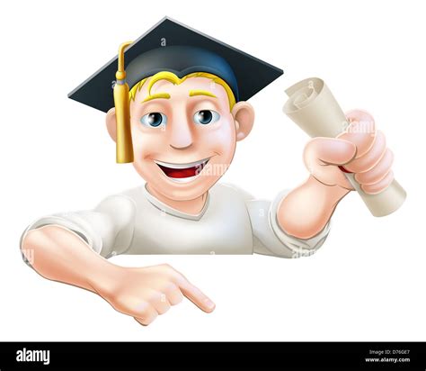 An illustration of a man in graduate mortar board hat holding a scroll ...