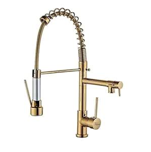 Fossa Kitchen Tap with Two Spouts, Spring 360° Pivot Pull Down Kitchen ...