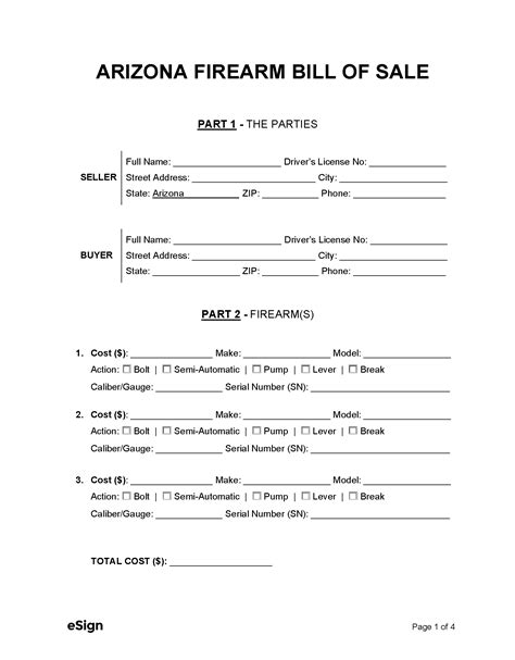 Free Arizona Firearm Bill of Sale Form | PDF | Word