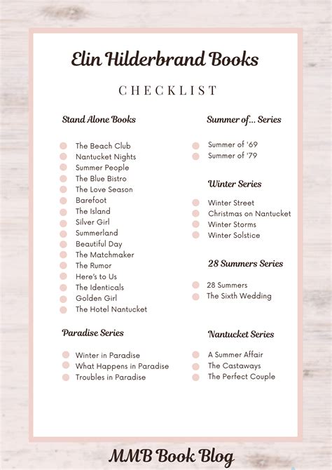 Elin Hilderbrand Books In Order Printable List - Printable Board Games