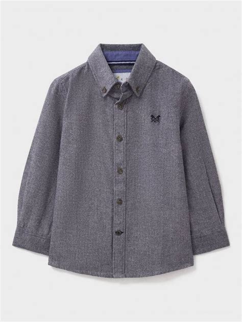 Crew Clothing Kids' Cotton Herringbone Flannel Shirt, Grey