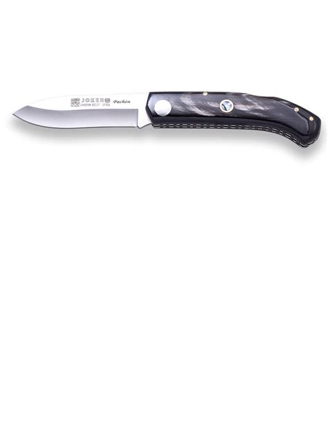 BUFFALO HORN SCALES WITH EMBEDDED MOSAIC MOTHER-OF-PEAR. 8 CM BLADE LENGTH JOKER PACHON FOLDING ...