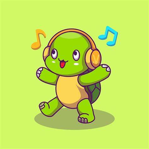 Chibi turtle hears music | Premium AI-generated vector