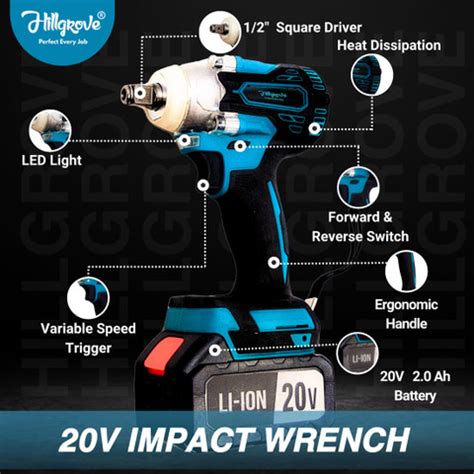 Hillgrove HGCM1383M2 300Nm Electric Nut Bolt Open Machine Gun Cordless ...