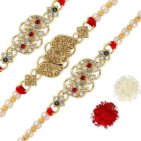 Buy GLAMAA Decorative Kundan Rakhi Combo & Designer Gold Plated Premium ...