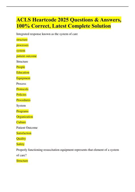 ACLS Heartcode 2025 Questions & Answers, 100% Correct, Latest Complete ...