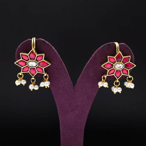 Premium Jadau Kundan Star Flower Bugadi/Koppu Earrings (Can also be us