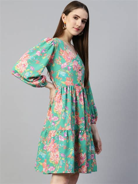 plusS Green Pink Floral Dress – pluss.in