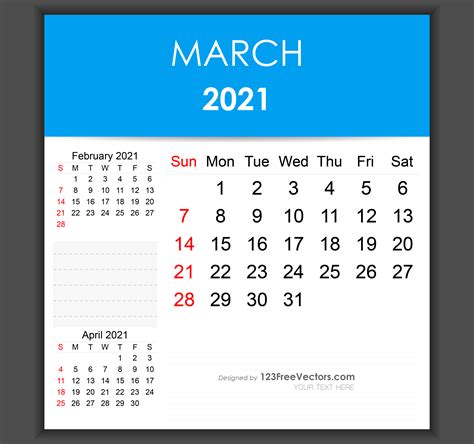 Free Download Calendar for March 2021