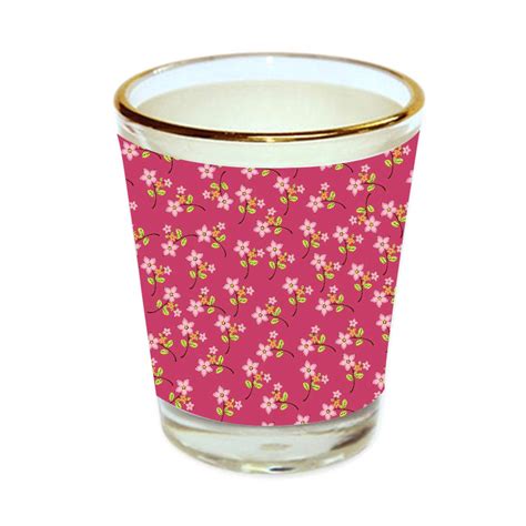 SHREEM BRZEE Vodka Shot Glass Multicolor Floral Design with Golden Rim ...