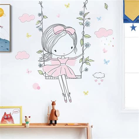 Pumkins Adorable Sweet Girl Swing Made of Flowers Wall Stickers Wall ...