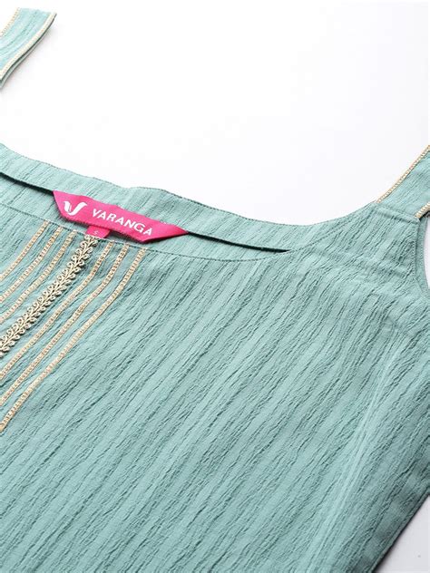 Varanga Women Sea Green Straight Kurta With Tonal Bottom And Dupatta
