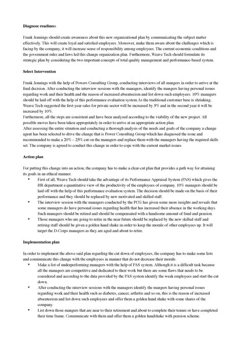 Case Ann 1 - Cool to read and analyze - Diagnose readiness Frank ...