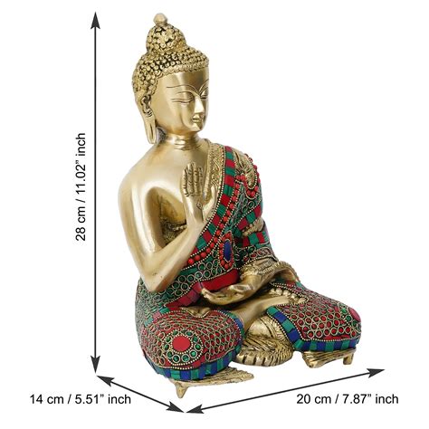 Colorful Lord Buddha Handcrafted Brass Idol with Stone Work ...