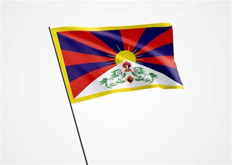 Drapeau du Tibet volant haut dans le fond isolé. 13 février fête de l ...