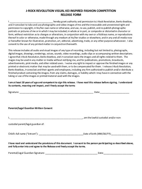 Fillable Online JRR VK FASHION COMPETITION RELEASE FORM Fax Email Print ...