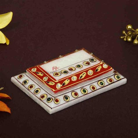 Handicrafts Paradise ( 3 x 4 inch Marble Step Chowki with Kundan Work ...