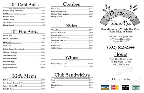 Pizzeria DiMeo SMYRNA DELAWARE menu in Smyrna, Delaware, USA