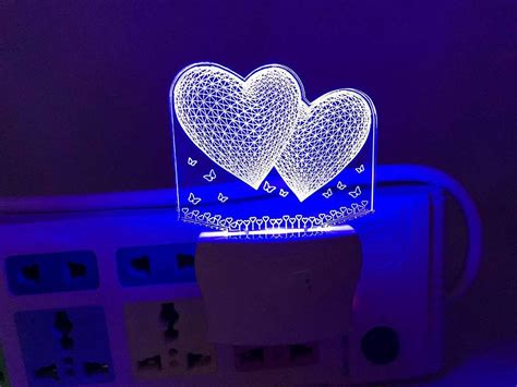 BellAella NIGHT LAMP 3D ILLUSION DUAL HEART NIGHT LAMP WITH 7 COLOR ...