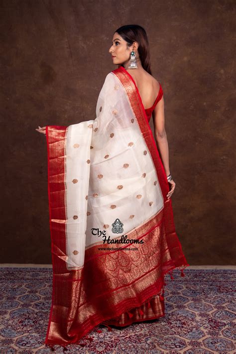 Off-white Pure Kora Handloom Banarasi Saree | The Handlooms