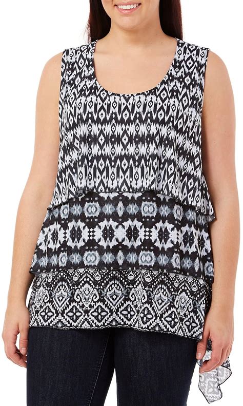 One World Women's Plus-Size Sleeveless Layered Tiered Print Mix Tank ...