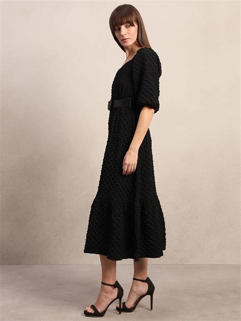 Black Textured Puff Sleeves Dress - VERO MODA