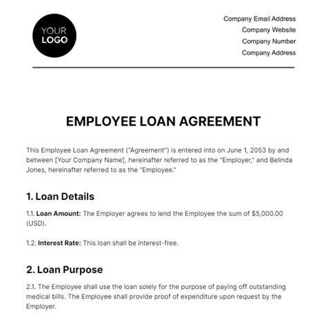 Free Employee Loan Agreement HR Template to Edit Online