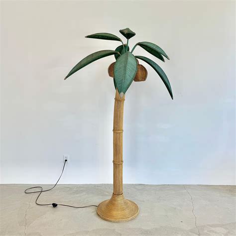 Rattan and Wicker Palm Tree Floor Lamp, 1970s United States For Sale at ...