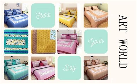 ART WORLD King Size Double Bed Sheet with Pillow Covers Pure Cotton ...