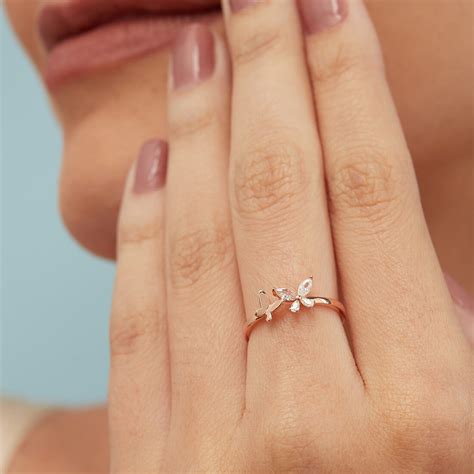 Butterfly 925 Silver Ring in Rose Gold (Adjustable) - Valentine's Gift ...