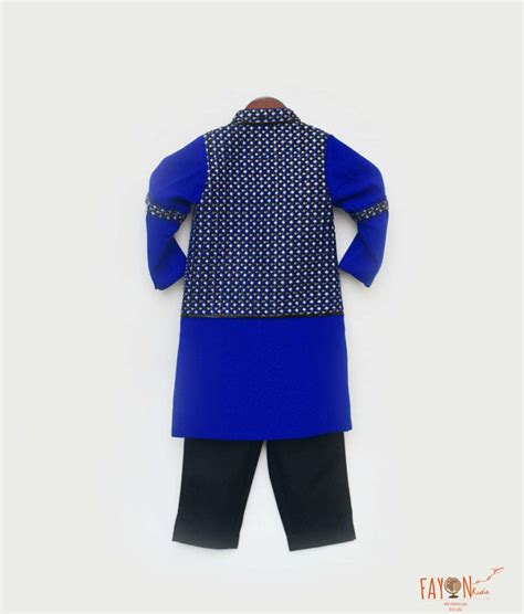 Blue Black Embroidery Achkan with Black Pant for Boys – FayonKids