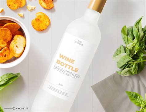 Wine Bottle Label Mockup Design PSD Editable Template