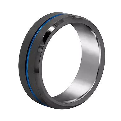 Celebration Gems Men's 8mm Black & Blue Ion-Plated Tungsten Wedding ...