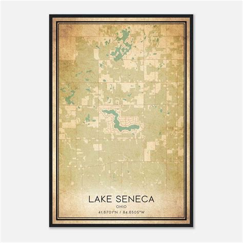 Vintage Lake Seneca Ohio Map Poster, Lake Seneca OH City Road Wall Art ...