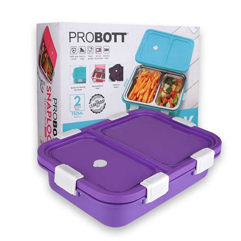 PROBOTT Snaplock 750 ml Stainless Steel Lunch Box, 2 Grid BPA Free Tif ...