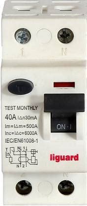 liguard RCCB 40AMP. 30 MA SINGLE PHASE 2 POLE ELCB+RCCB 40AMP. 30MA ISI ...
