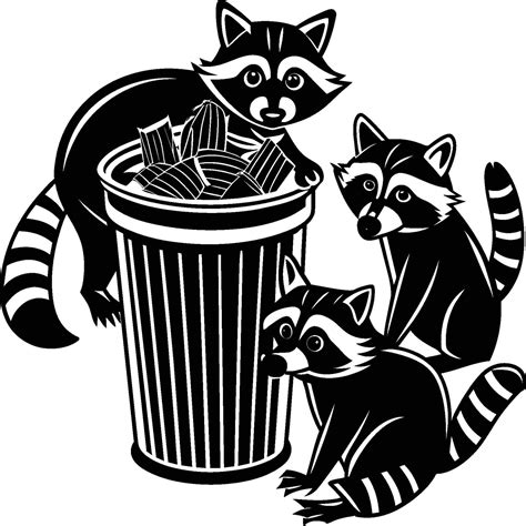 Raccoons silhouette black white illustration 45245240 Vector Art at Vecteezy