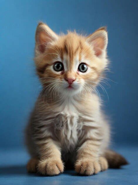 Adorable kitten with a simple blue background | Premium AI-generated image