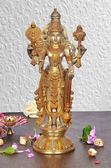 AONA Large Vishnu Standing On Lotus Base Bonded Bronze Finish Height 12 ...