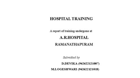BM3711 Hospital Training Report at A.R. Hospital, Ramanathapuram - Studocu