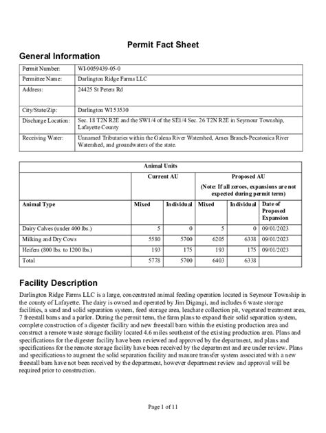 Fillable Online dnr wisconsin WPDES Permit Fact Sheet with Supporting ...
